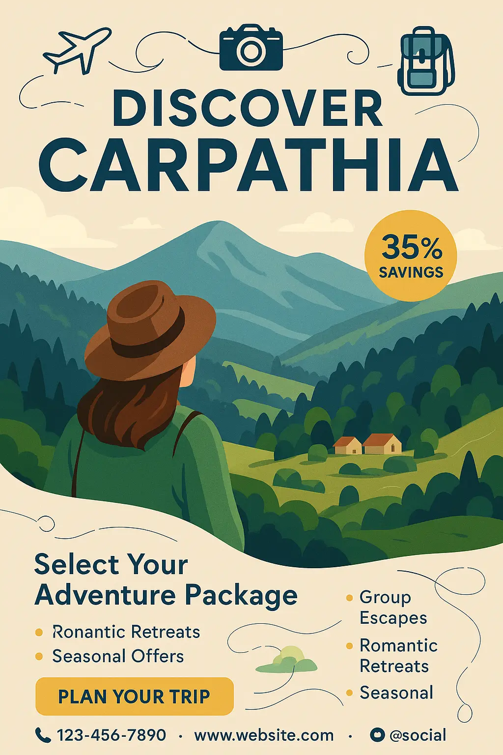 Travel Poster template with mountain view and booking details