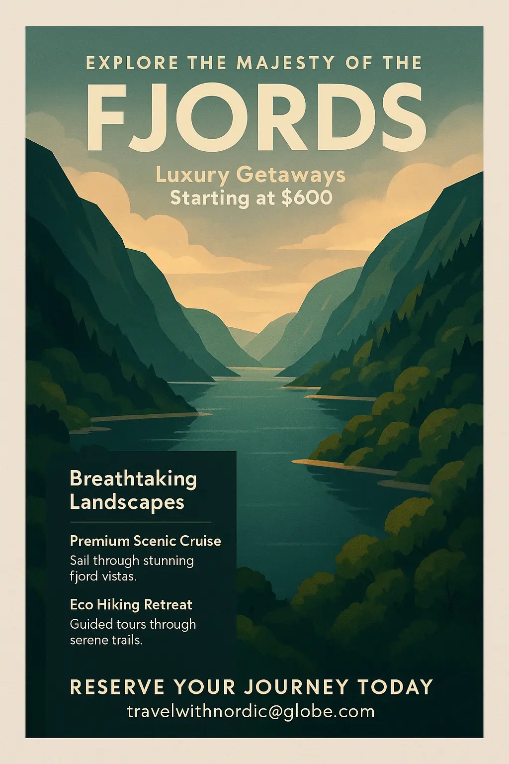 Minimalist Travel Poster template for Norwegian fjord vacation