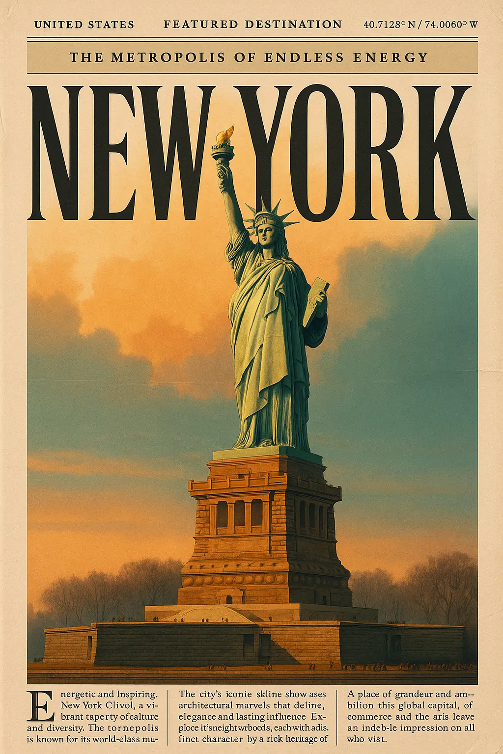 Vintage New York Travel Poster template with Statue of Liberty