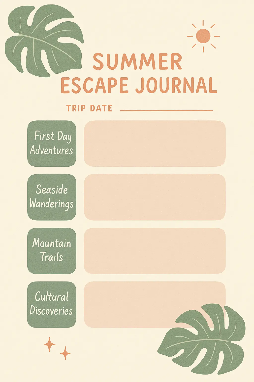 Minimalist Travel Poster template with pastel colors and tropical leaves