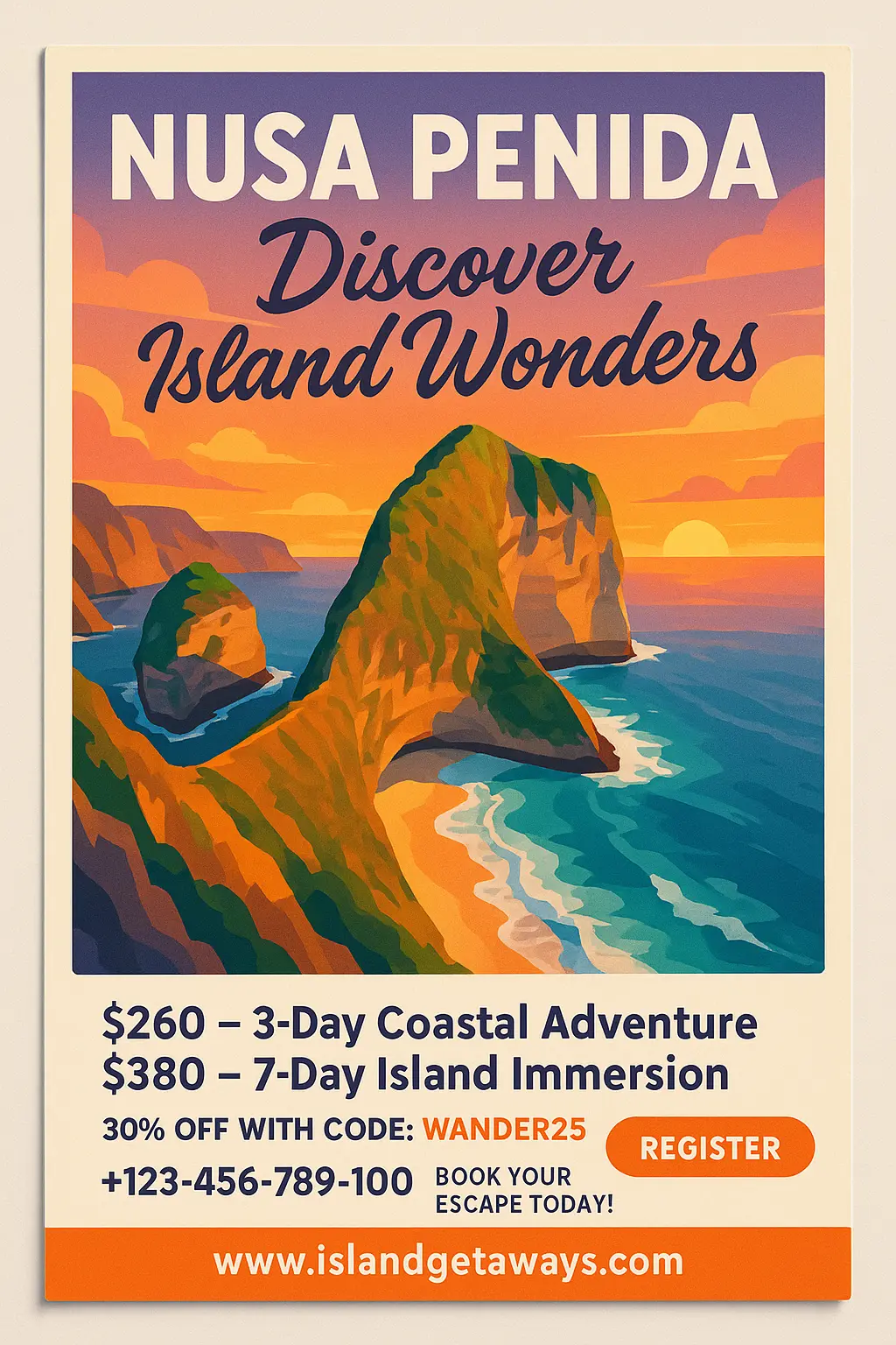 Minimalist Travel Poster template for island adventure promotion