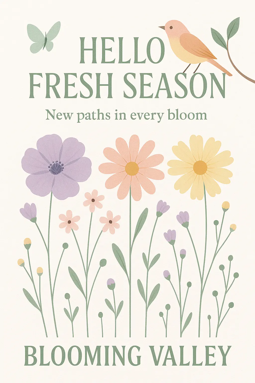Travel Poster template with pastel flowers and spring motifs