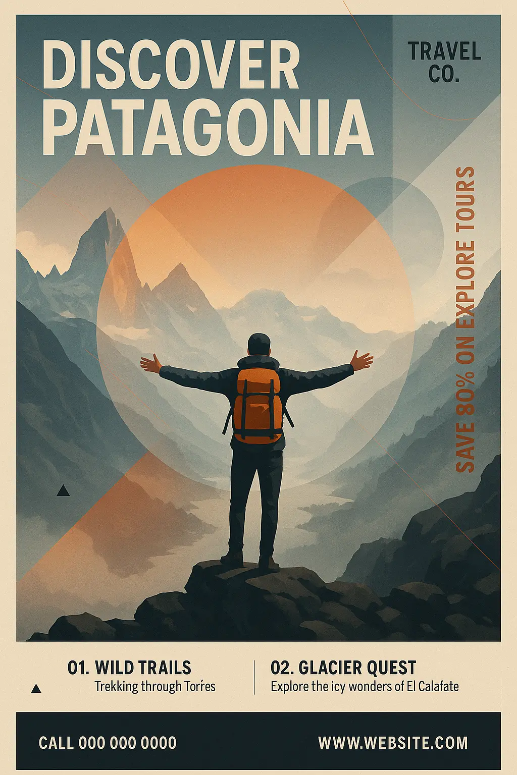 Travel Poster template with bold adventure design in Patagonia