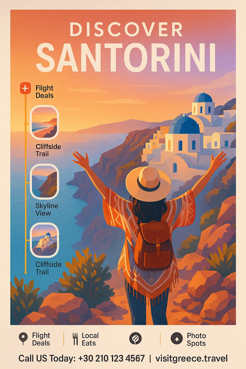 Minimalist Travel Poster template for Santorini with sunset scene