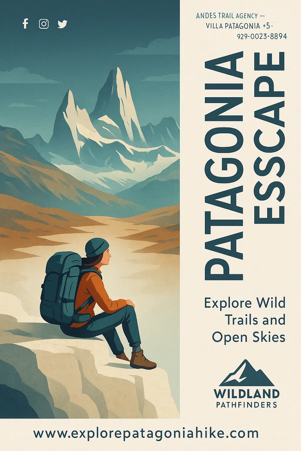 Minimalist Travel Poster template with female hiker in Patagonia