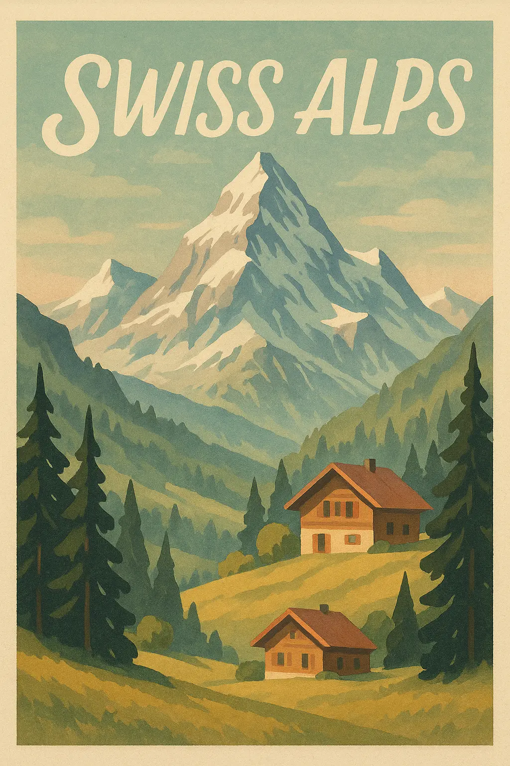 Swiss Alps Travel Poster template with serene escape theme