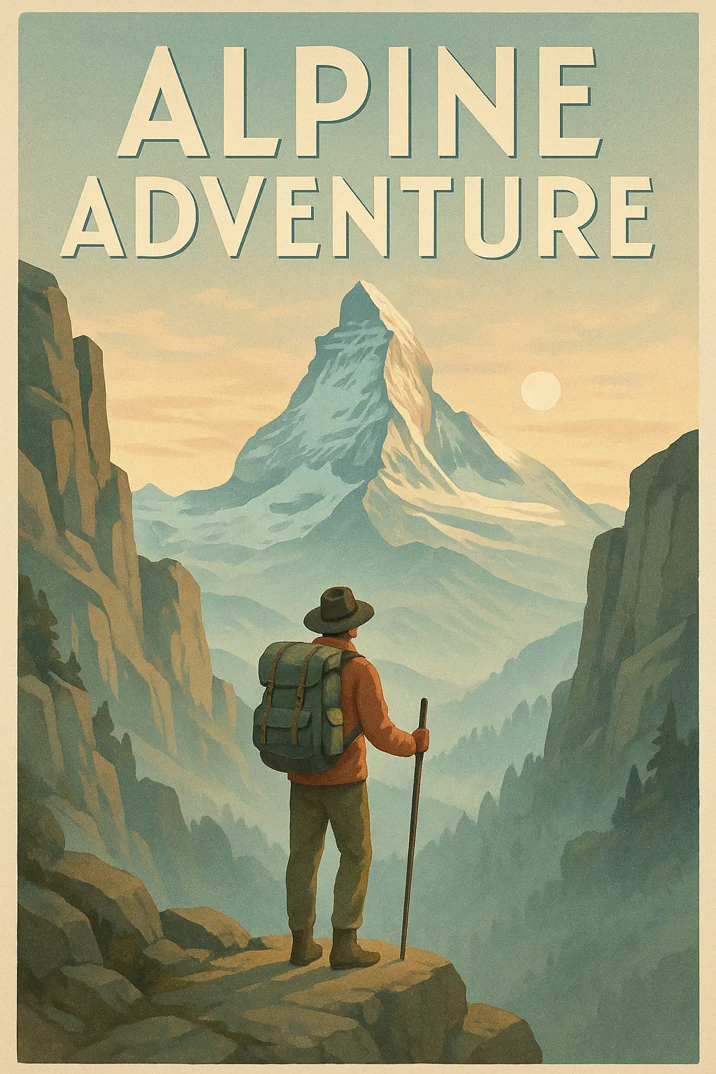 Alpine adventure travel poster template.