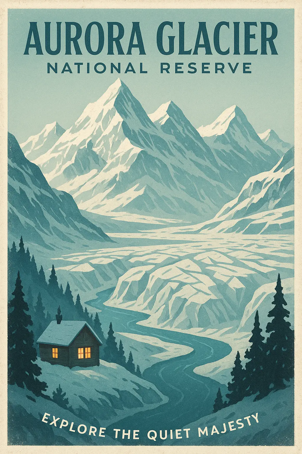 Vintage Travel Poster template with glacier and mountains