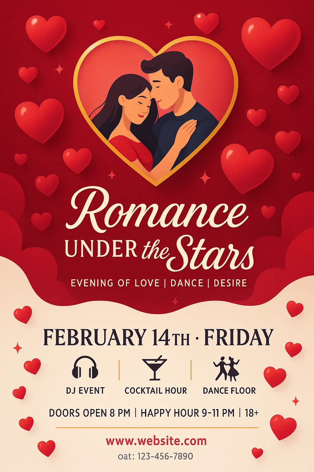 Romantic Valentine's Day Poster template with couple and heart motif