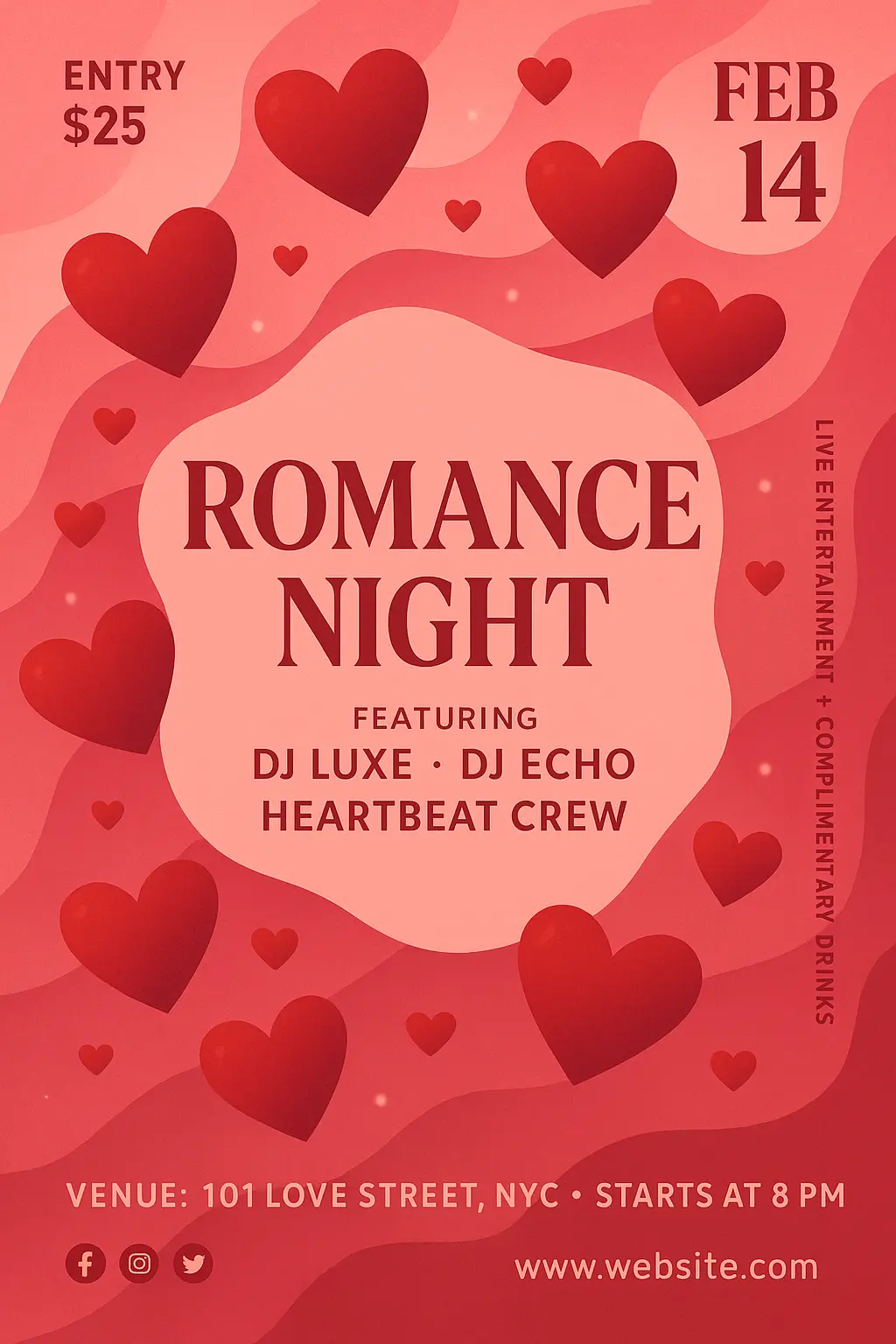 Romantic Valentine's Day Poster template with hearts and bold text