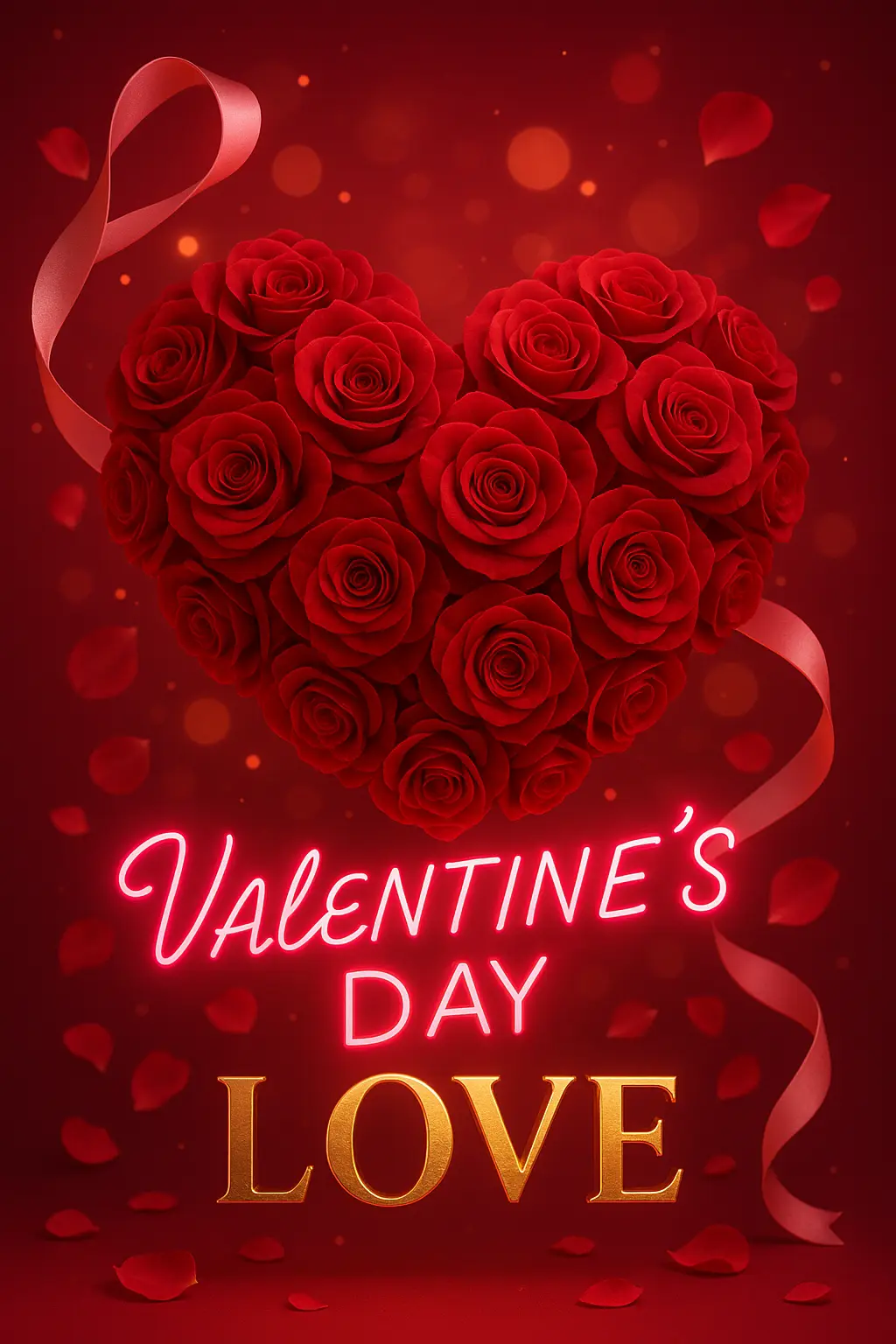 Valentine's Day Poster template with rose heart and golden accents