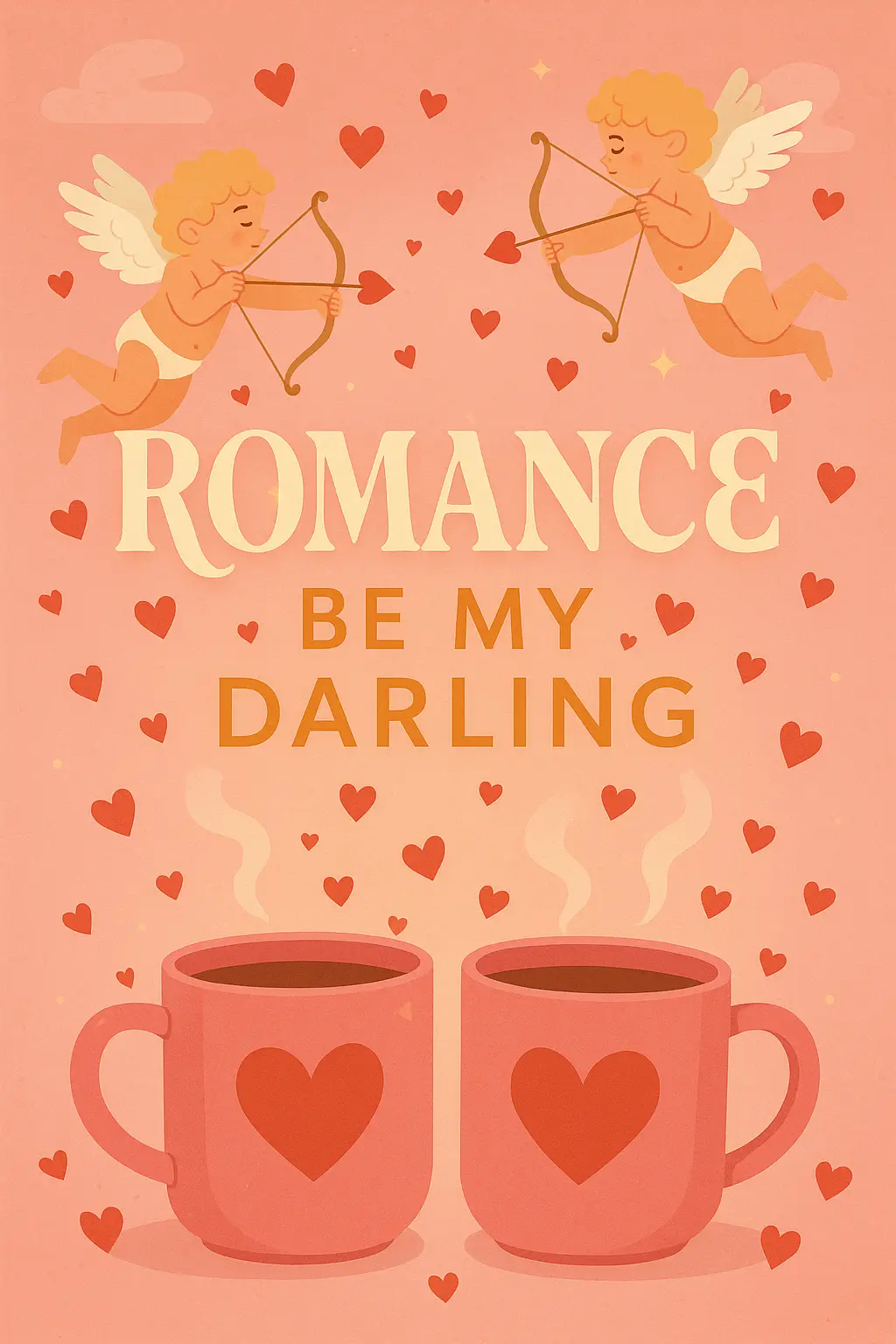 Pink mugs with hearts, romantic Valentine's Day Poster template.