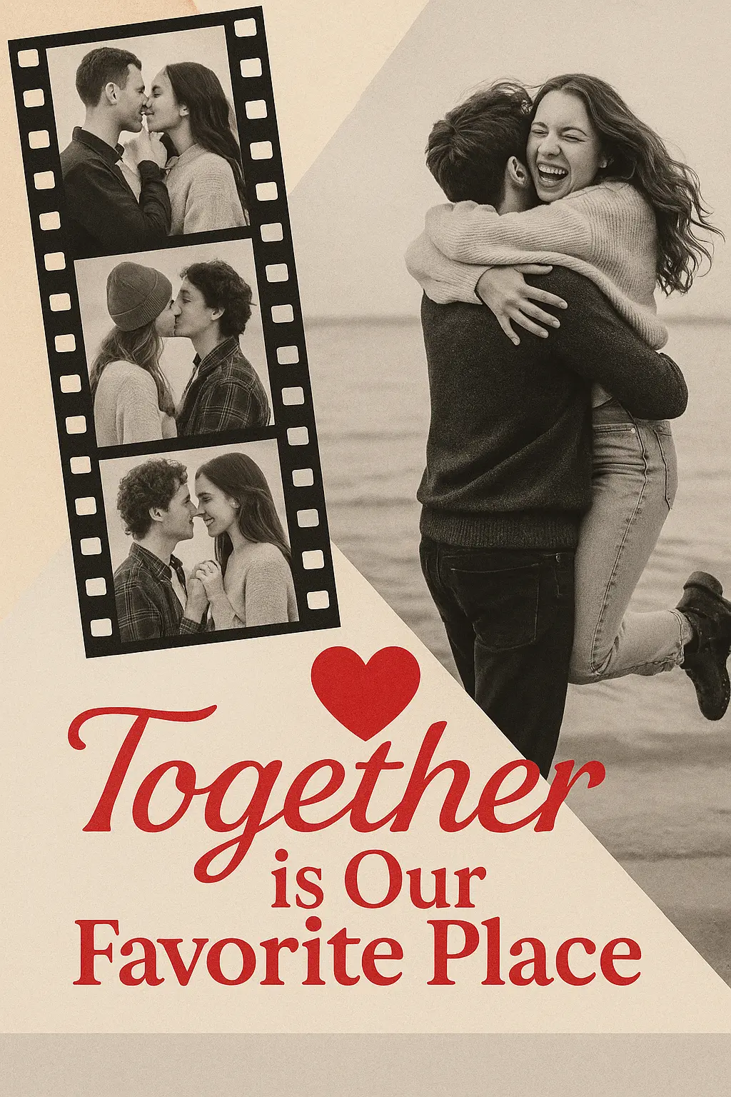 Romantic Valentine's Day Poster template with couples in grayscale
