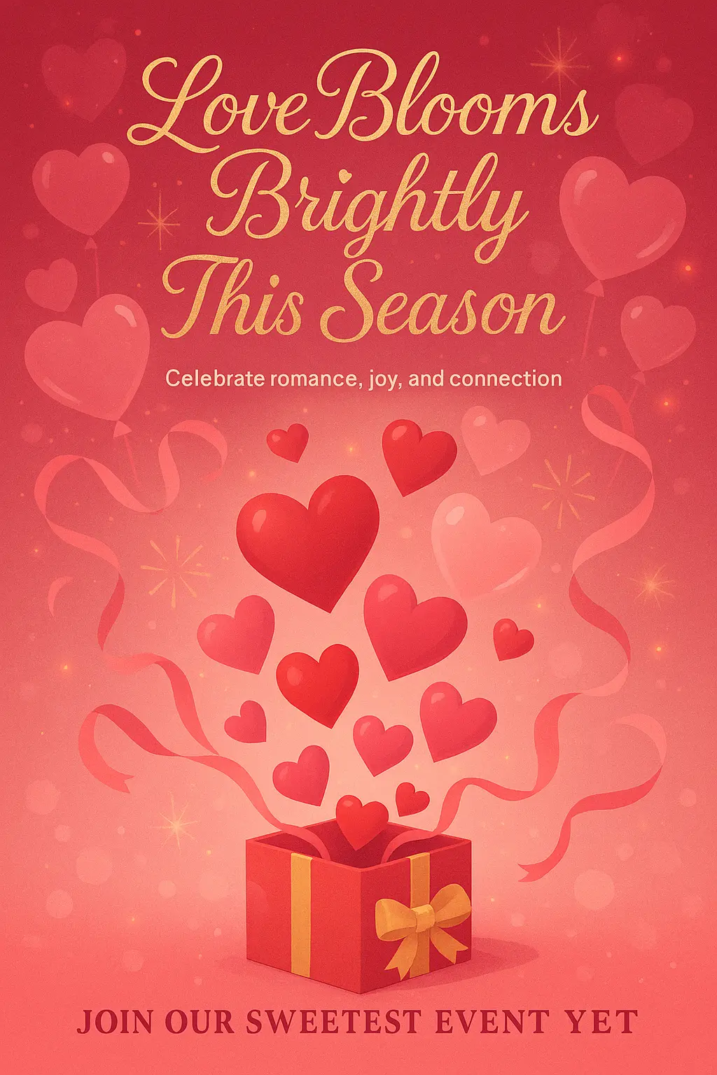 Romantic Valentine's Day Poster template with hearts and gift box