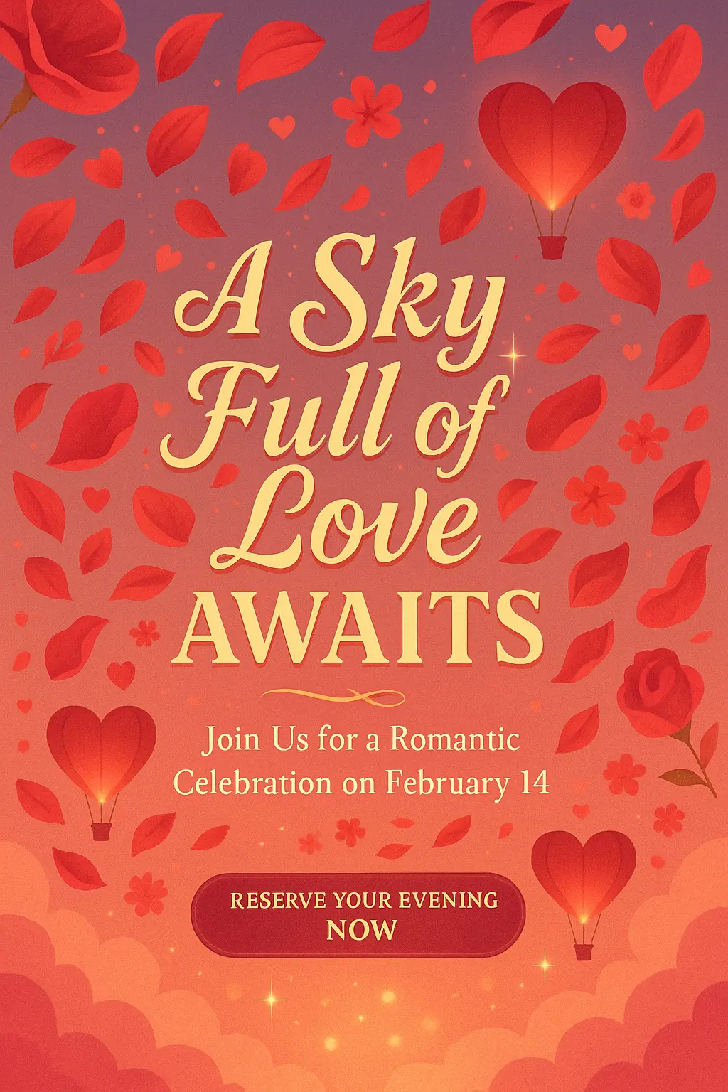 Romantic Valentine's Day Poster template with hearts and roses