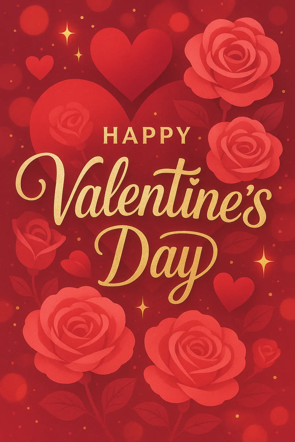 Valentine's Day Poster template featuring hearts, roses, and glowing accents