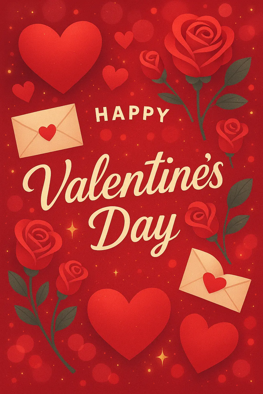 Valentine's Day Poster template featuring hearts, roses, and love letters