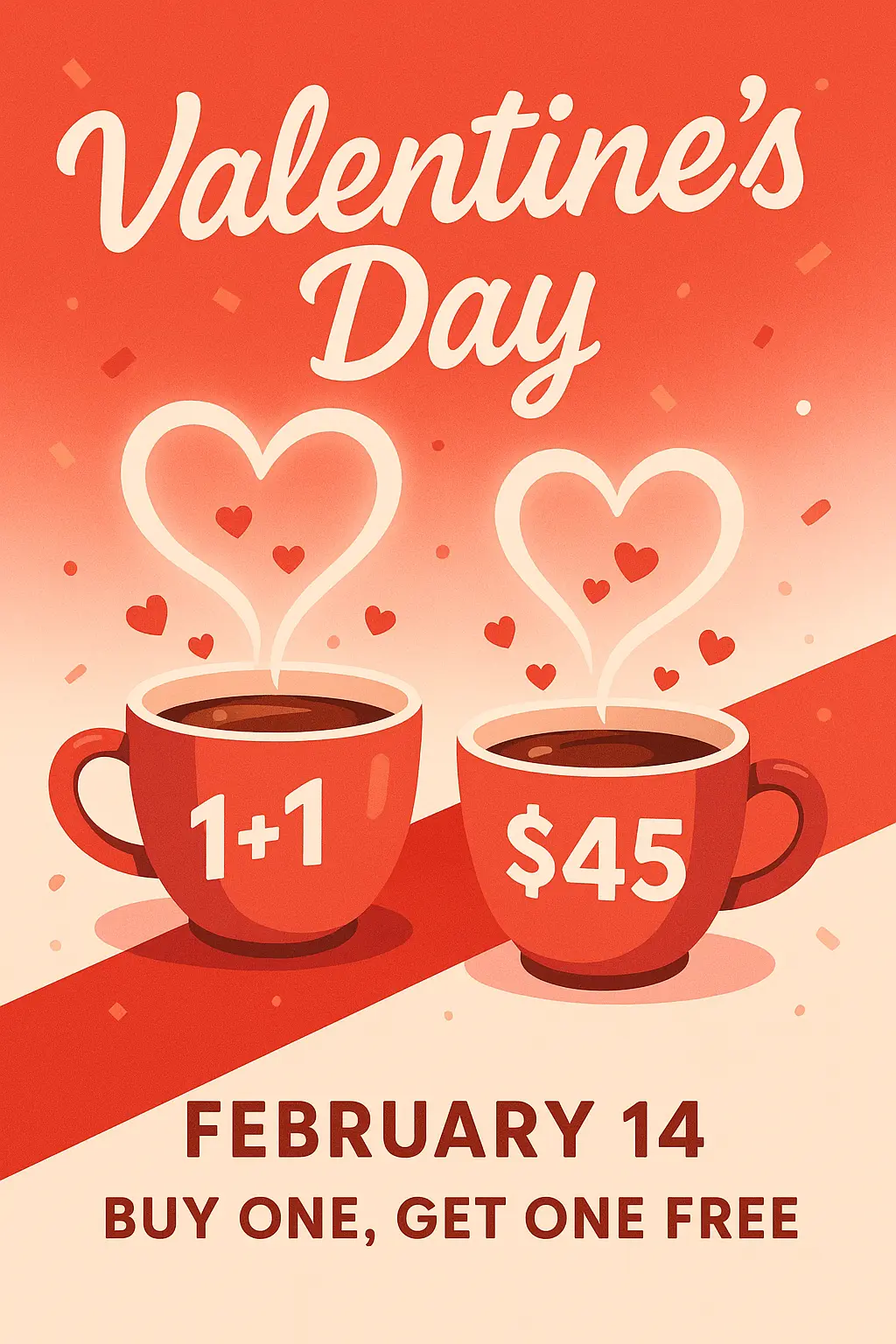 Valentine's Day Poster template featuring coffee cups and hearts