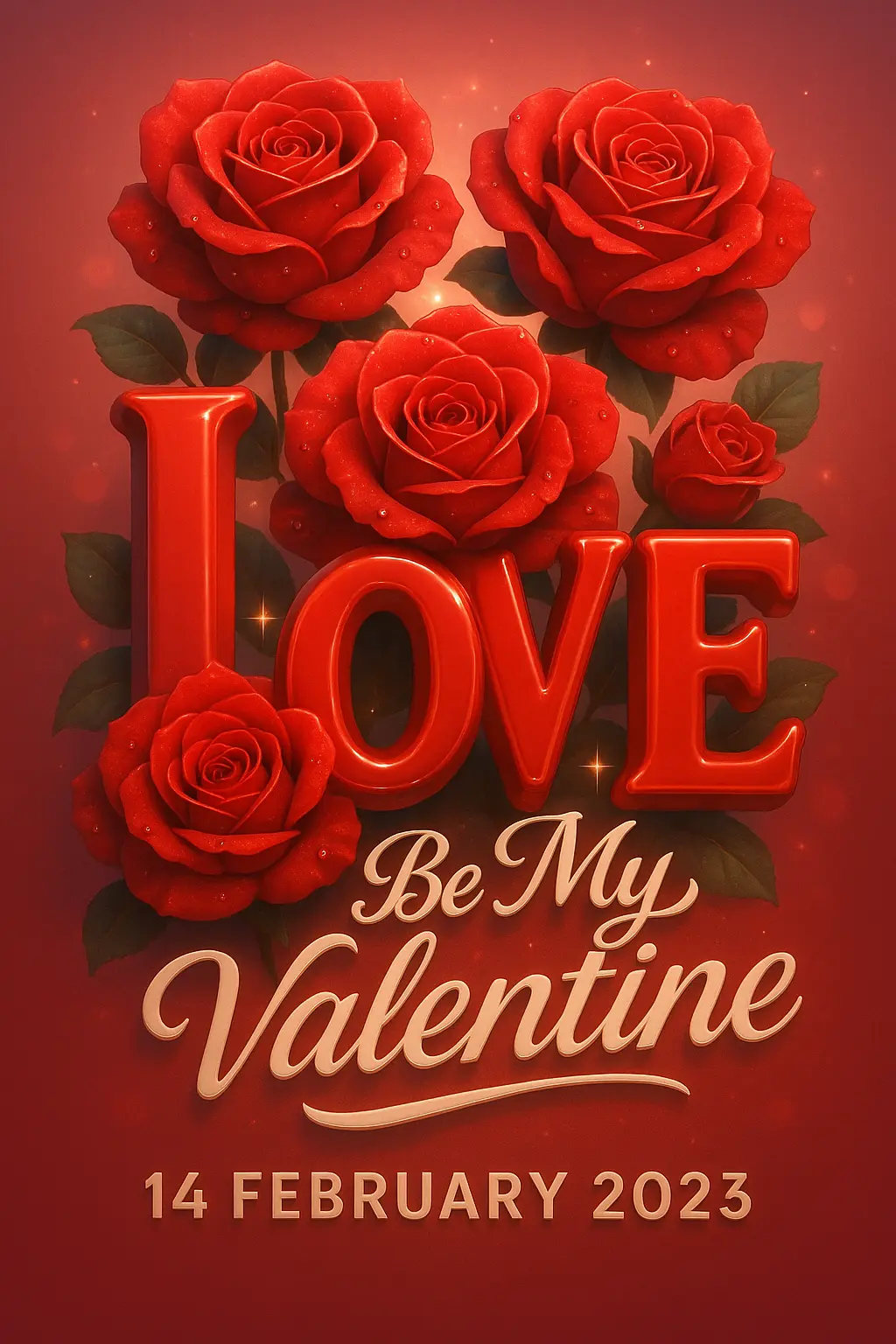 Valentine's Day Poster template with roses and 3D Love letters