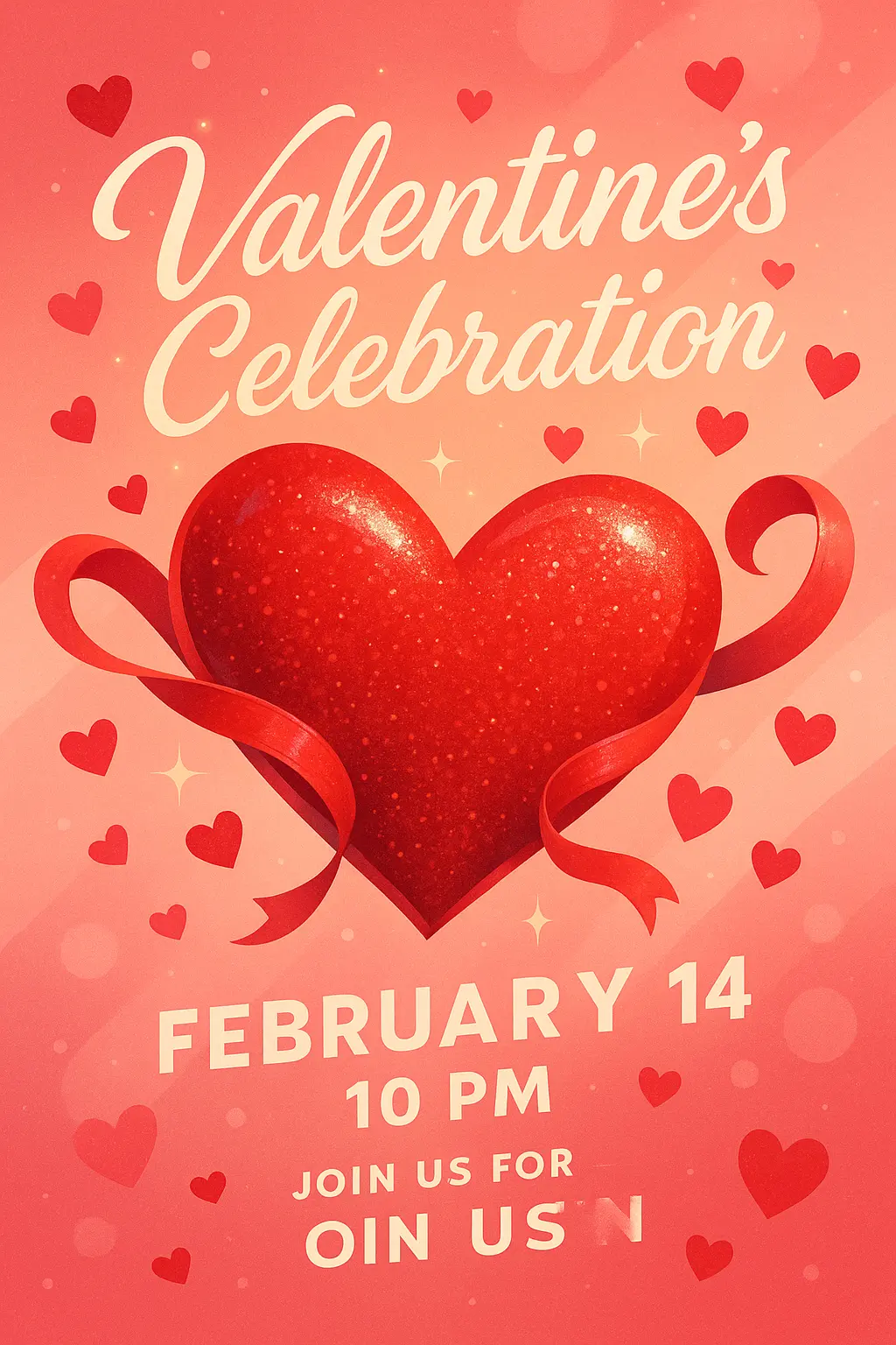 Valentine's Day Poster template with red heart, ribbons, and dreamy typography