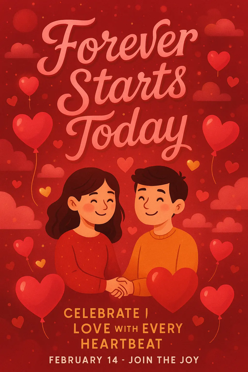 Cute Valentine's Day Poster template with couple and hearts