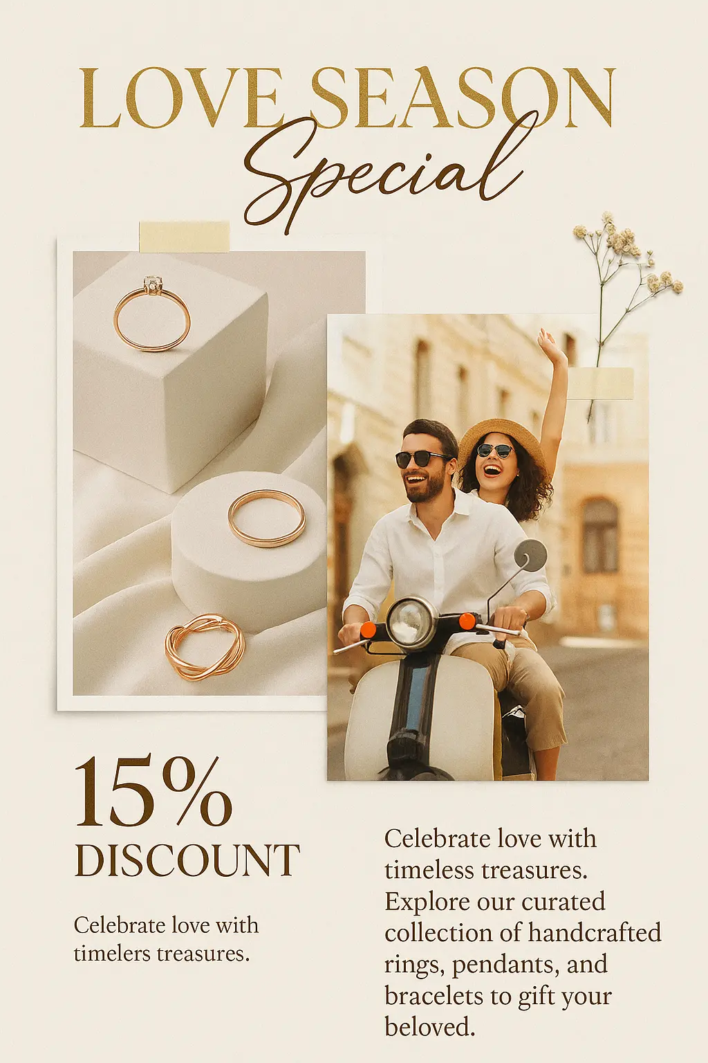 Elegant Valentine's Day Poster template with jewelry and romantic couple