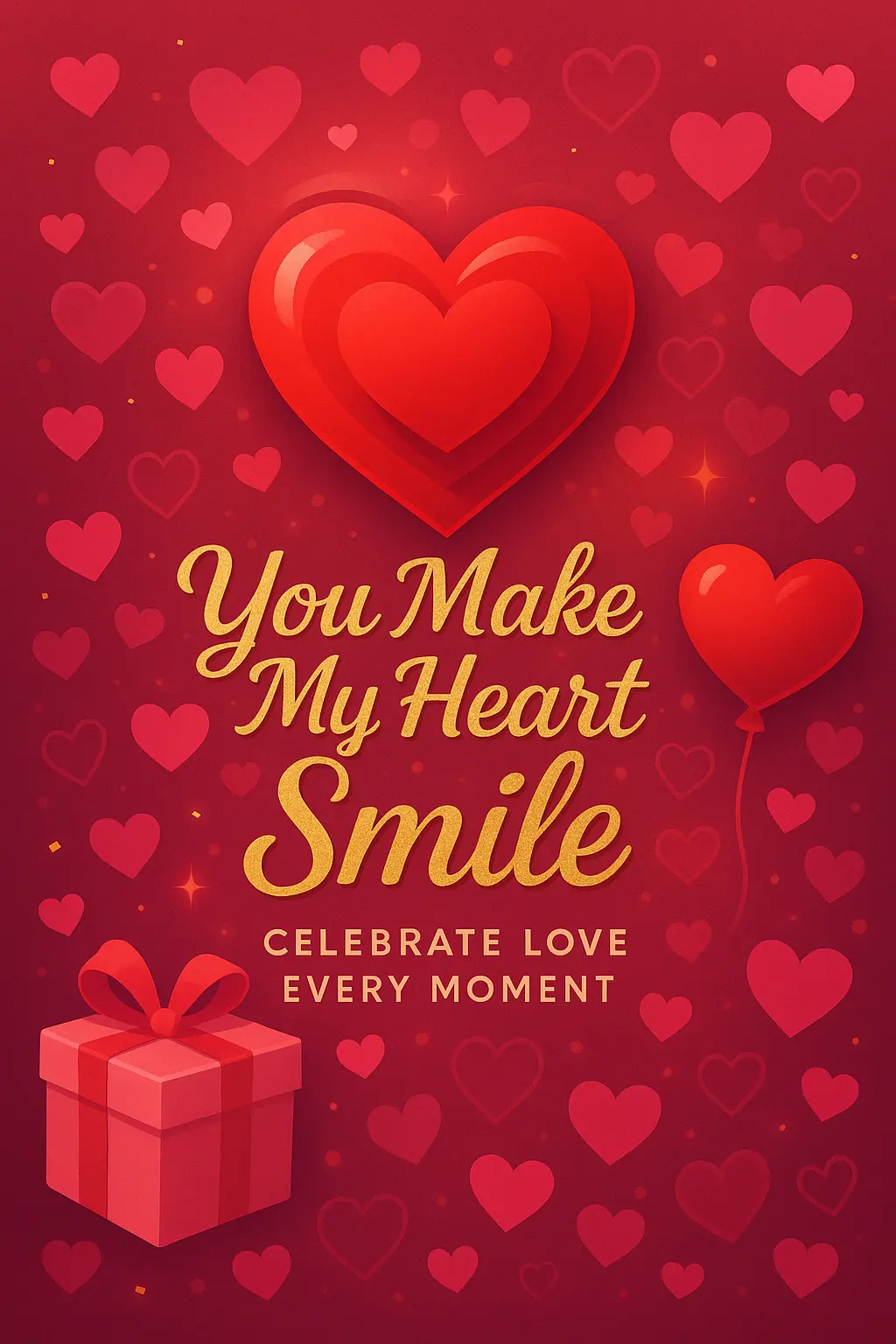 Romantic Valentine's Day Poster template with hearts and gold accents