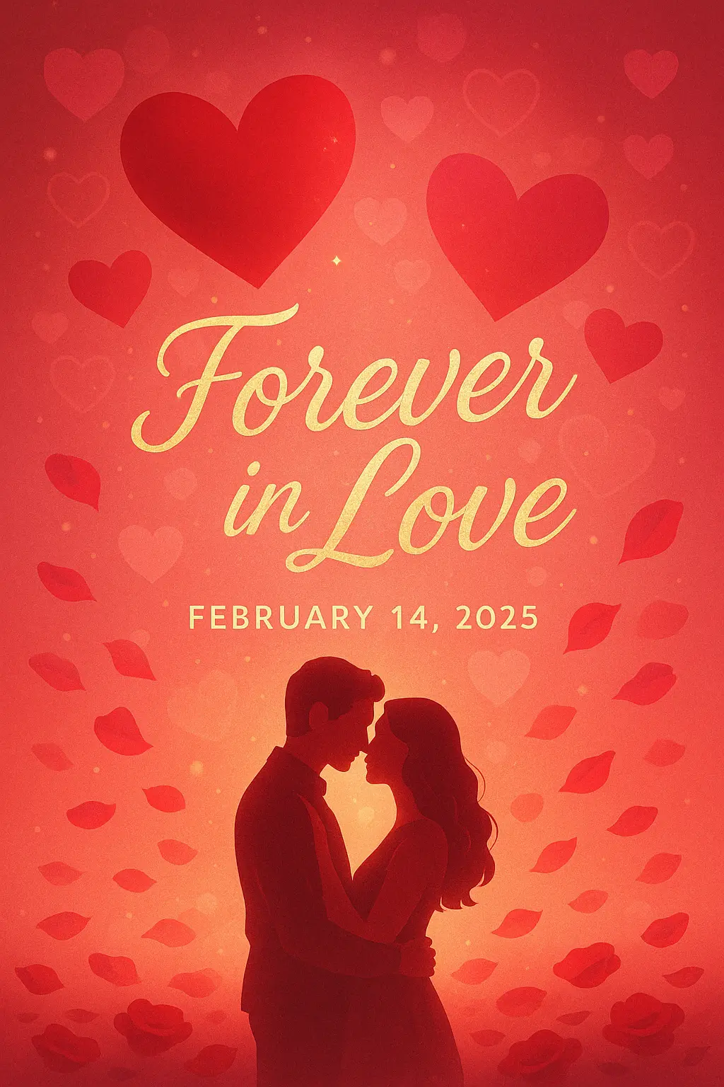 Romantic Valentine's Day Poster template with hearts and couple