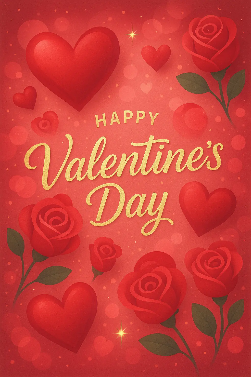 Valentine's Day Poster template with hearts, roses, and gold accents