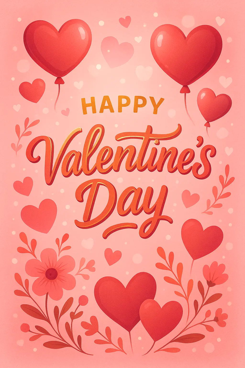 Valentine's Day Poster template with hearts, balloons, and flowers