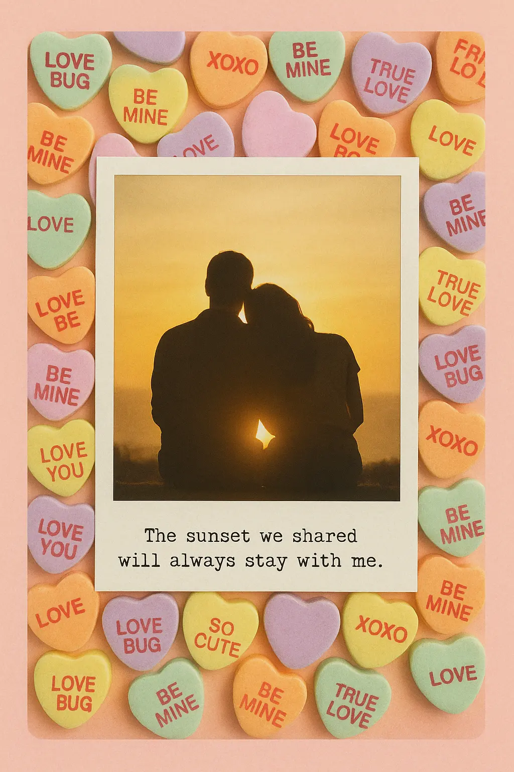 Romantic Valentine's Day Poster template with couple at sunset