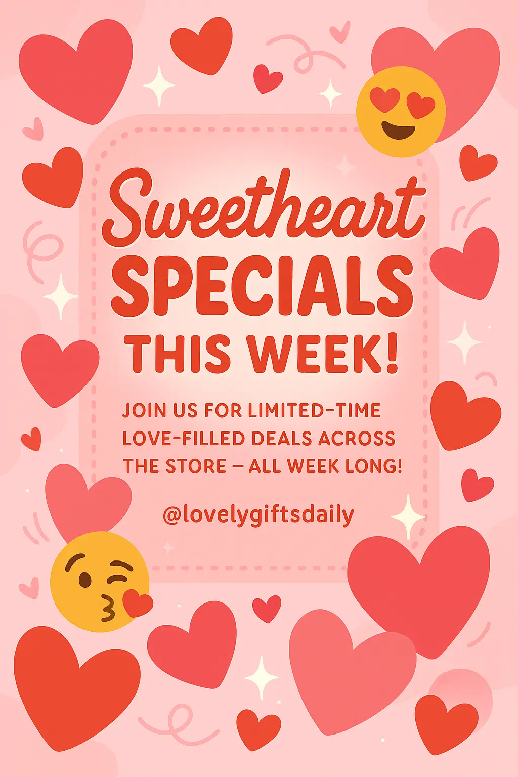 Playful Valentine's Day Poster template with hearts and emojis