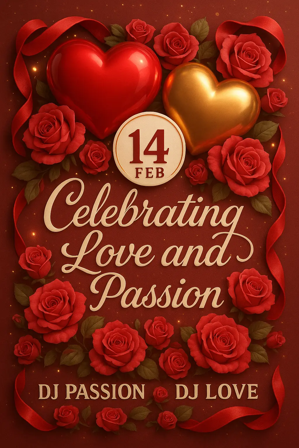 Valentine's Day Poster template with heart, roses, and elegant typography