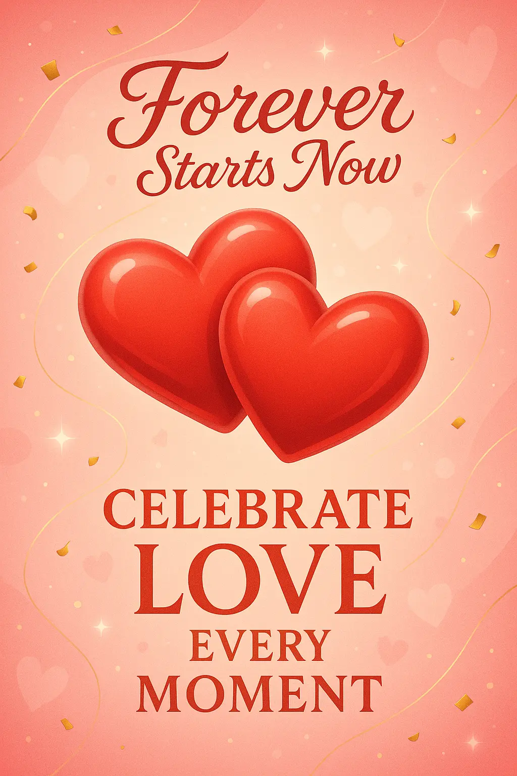Romantic Valentine's Day Poster template with glowing 3D hearts