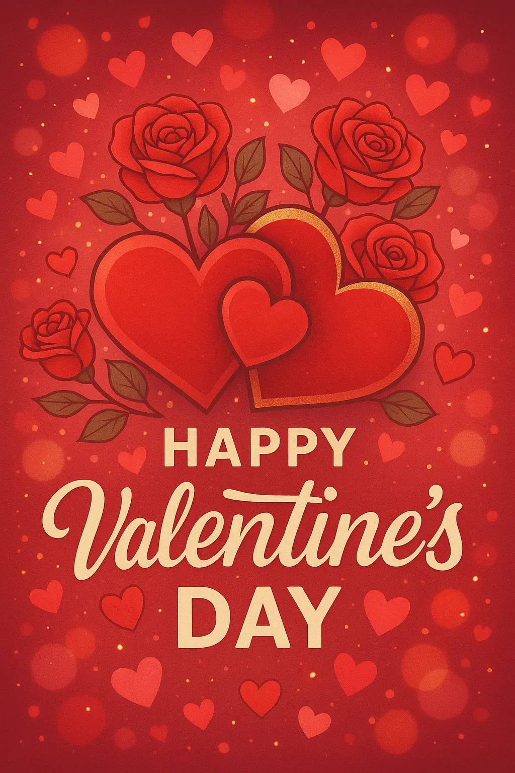 Valentine's Day Poster template with hearts, roses, and gold accents