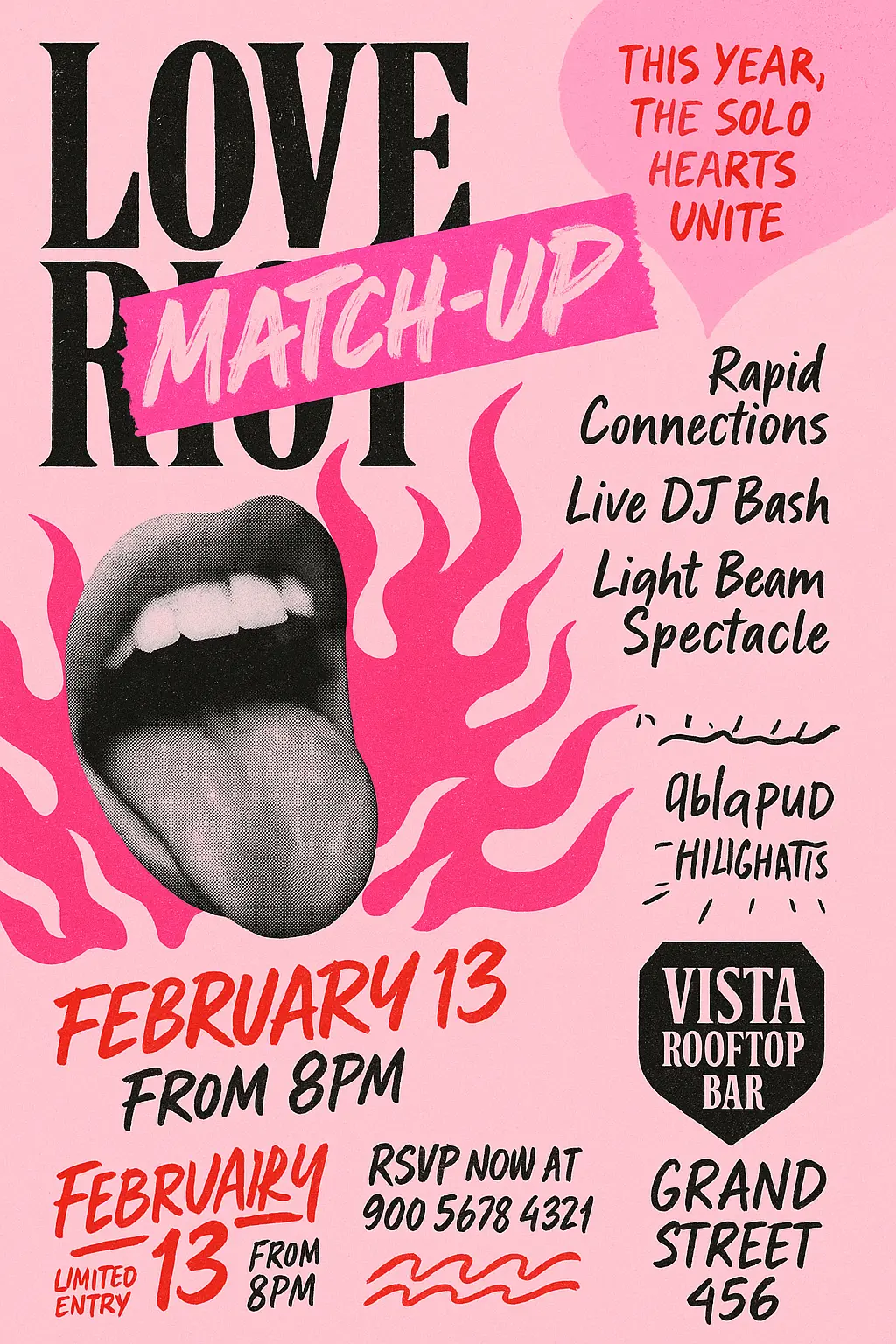 Bold digital Valentine's Day Poster template with pink and red collage style