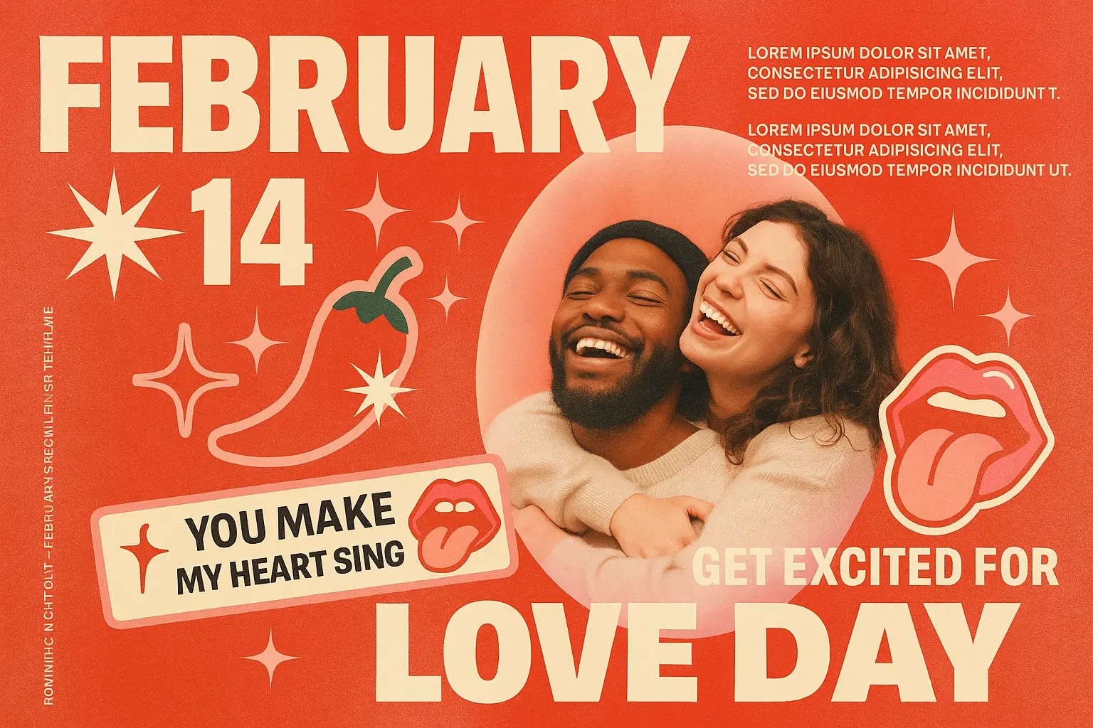 Valentine's Day Poster template with bold 'LOVE' typography and festive colors