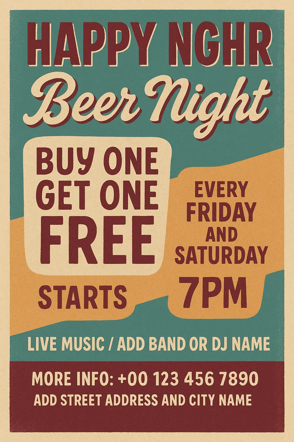 Vintage Poster template for Happy Hour Beer Night event
