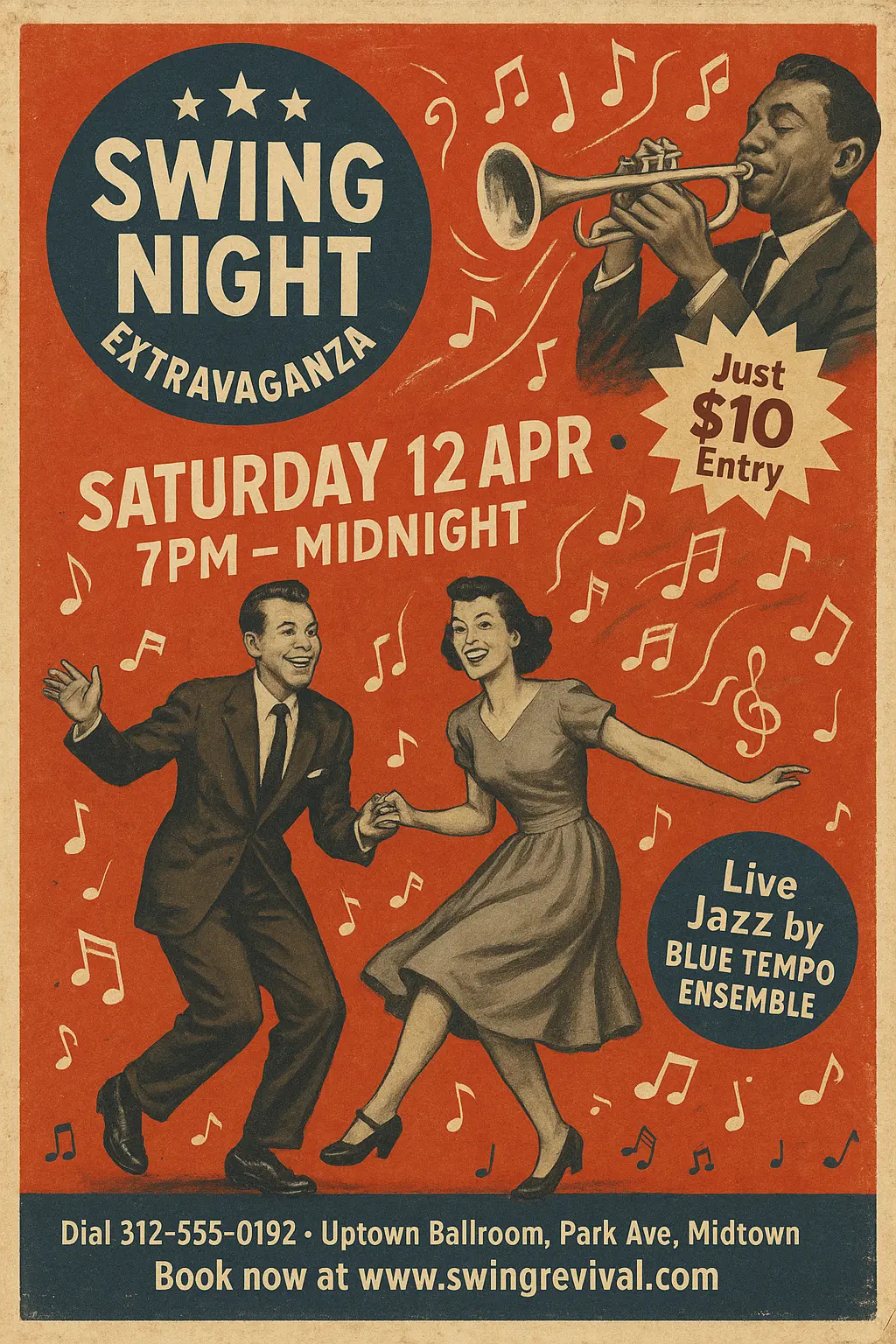 Vintage Poster template featuring retro jazz dance night design