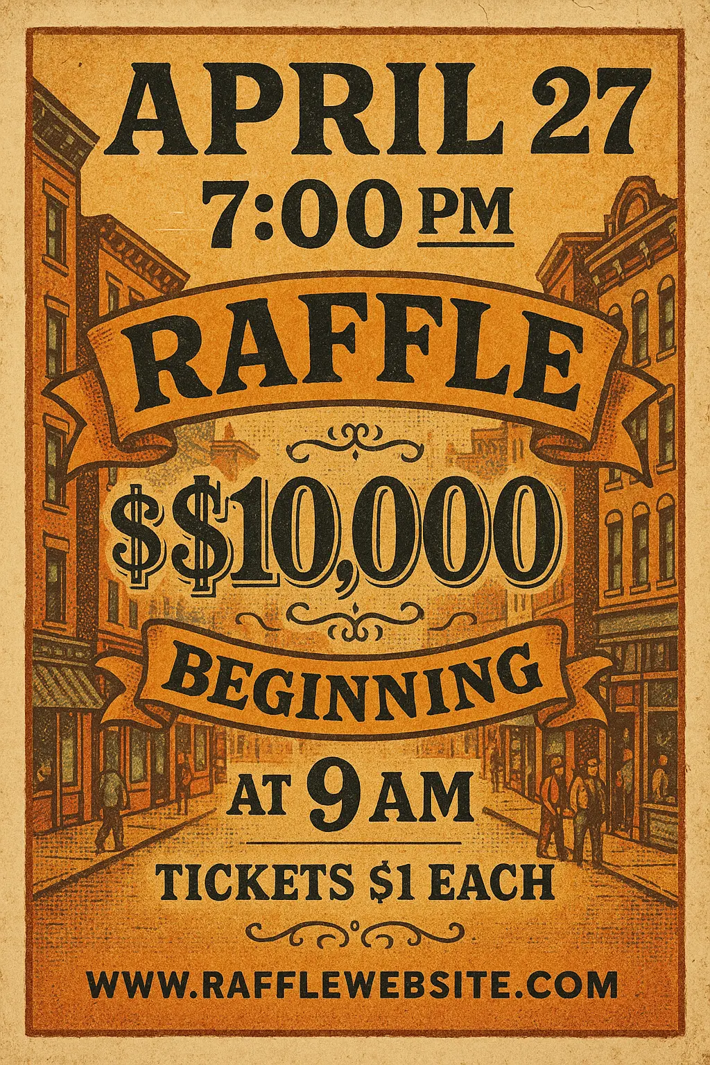 Vintage Poster template featuring raffle event details in retro style