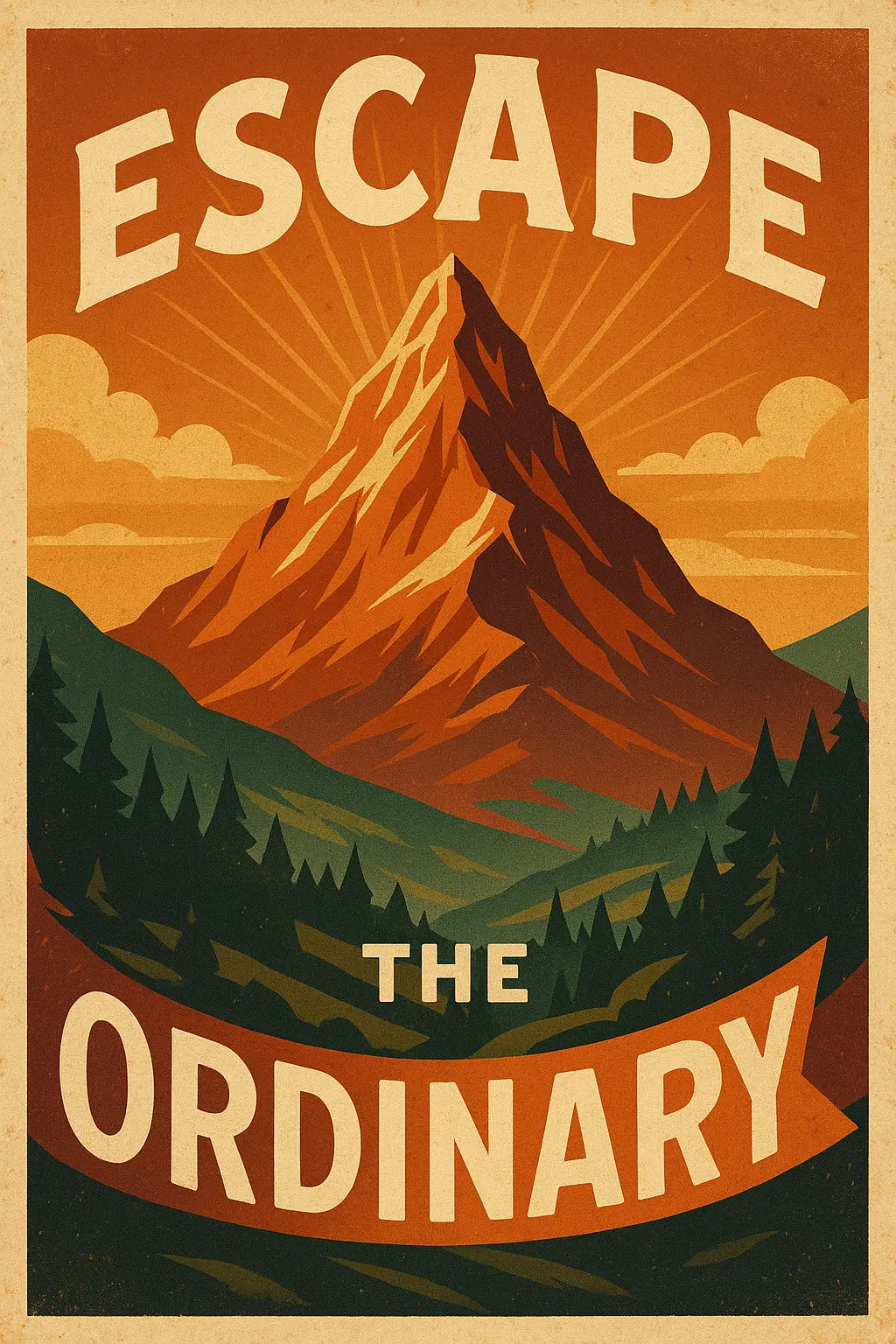 Vintage Poster template featuring retro mountain landscape with bold typography