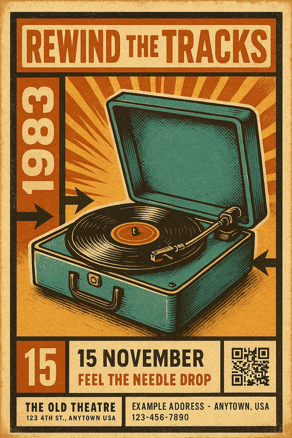 Vintage Poster template with retro turntable and bold typography