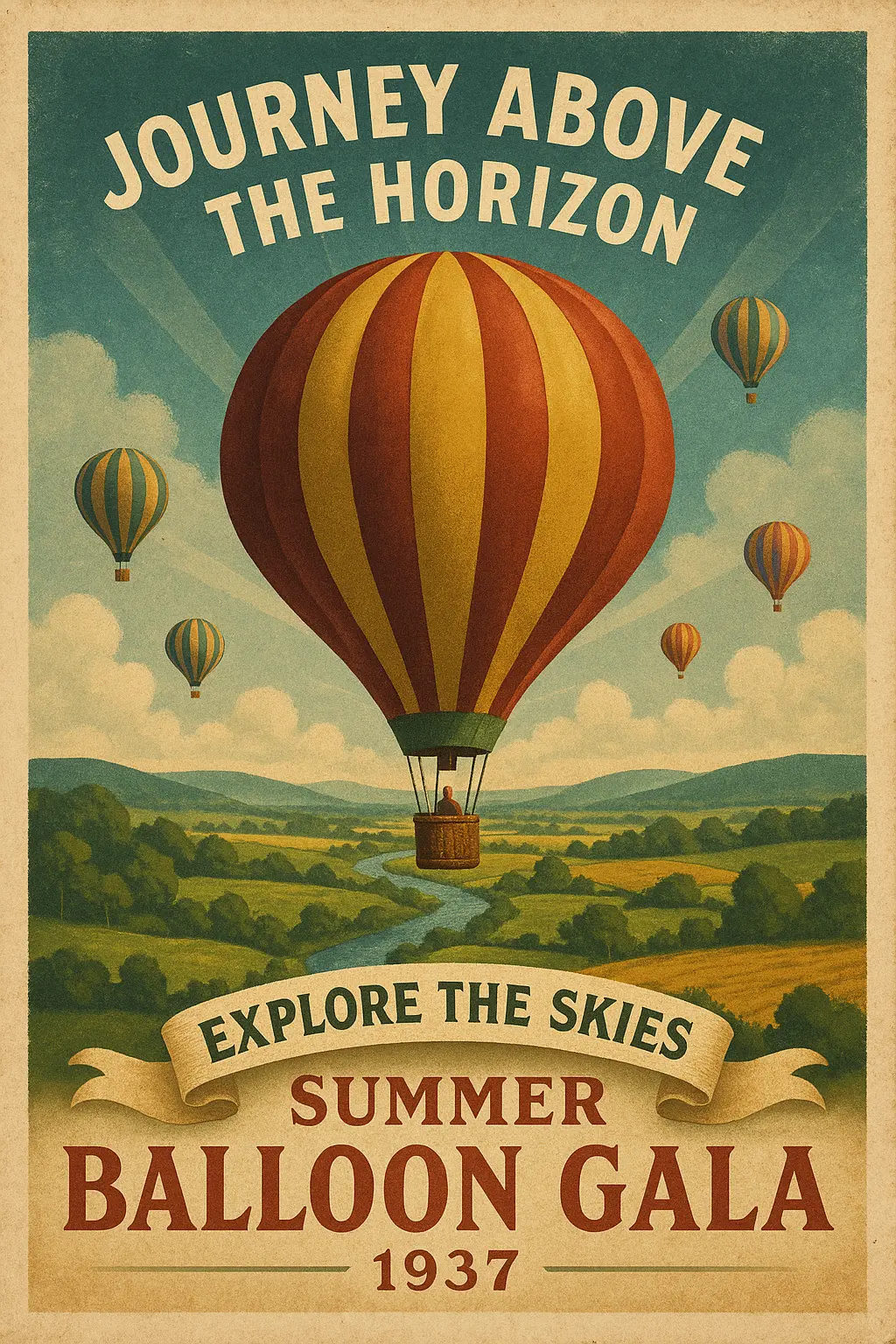 Vintage Poster template of a nostalgic hot air balloon festival
