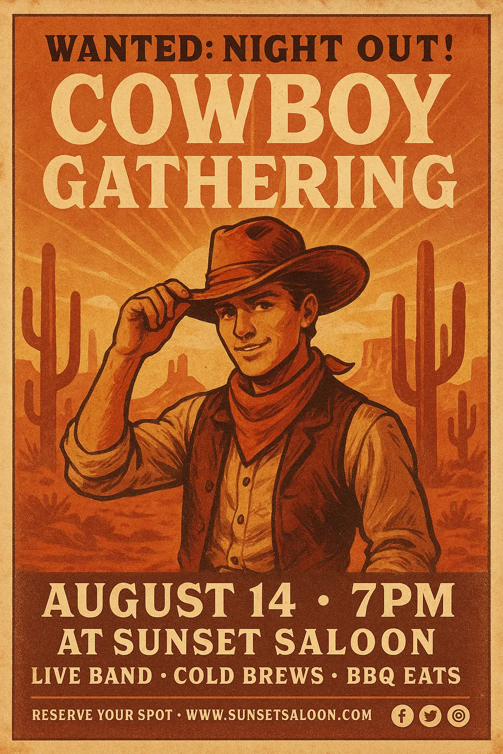 Vintage Poster template with Western cowboy party theme