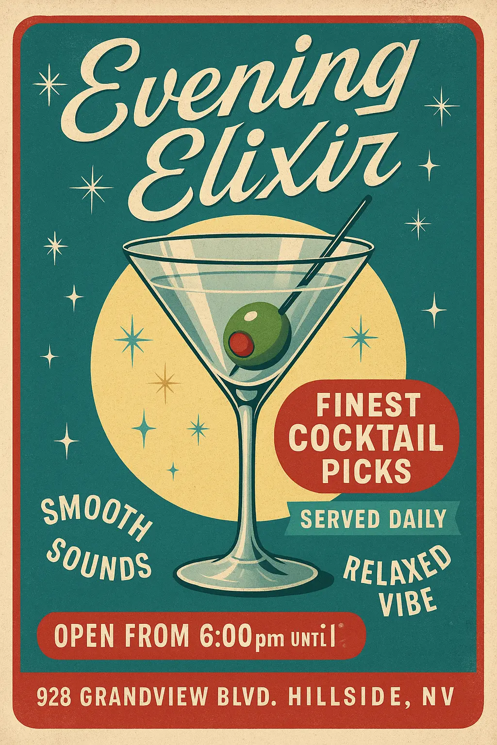 Vintage Poster template with retro cocktail lounge theme