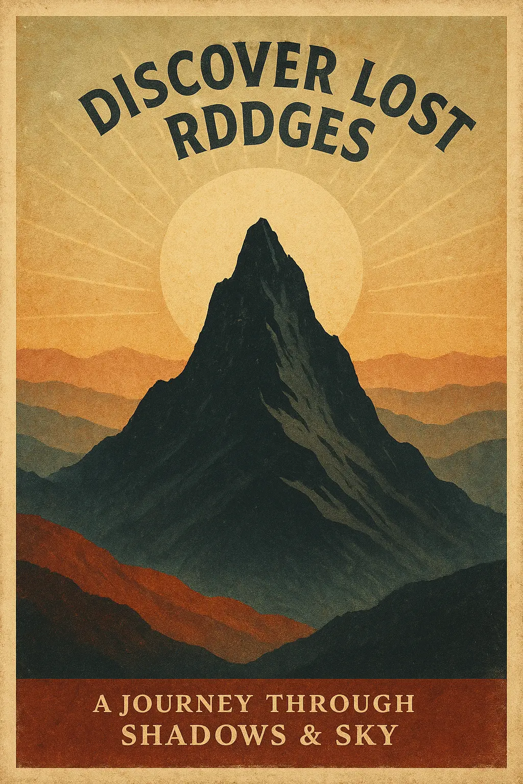 Vintage Poster template of stylized mountain with retro sun