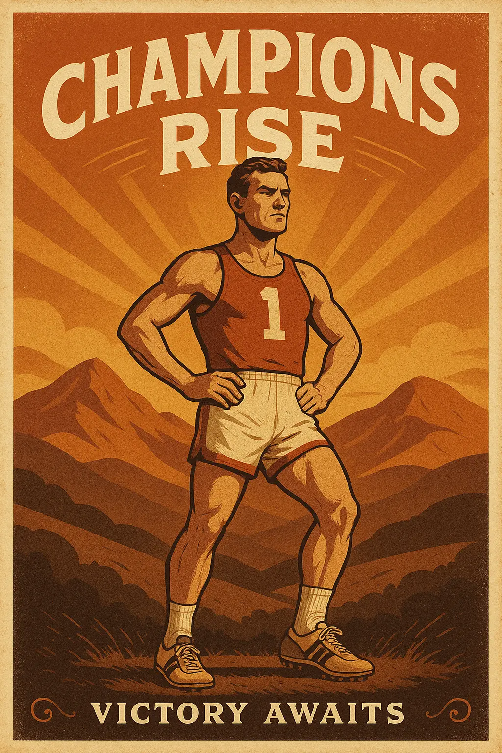 Vintage Poster template with athletic man in retro gear