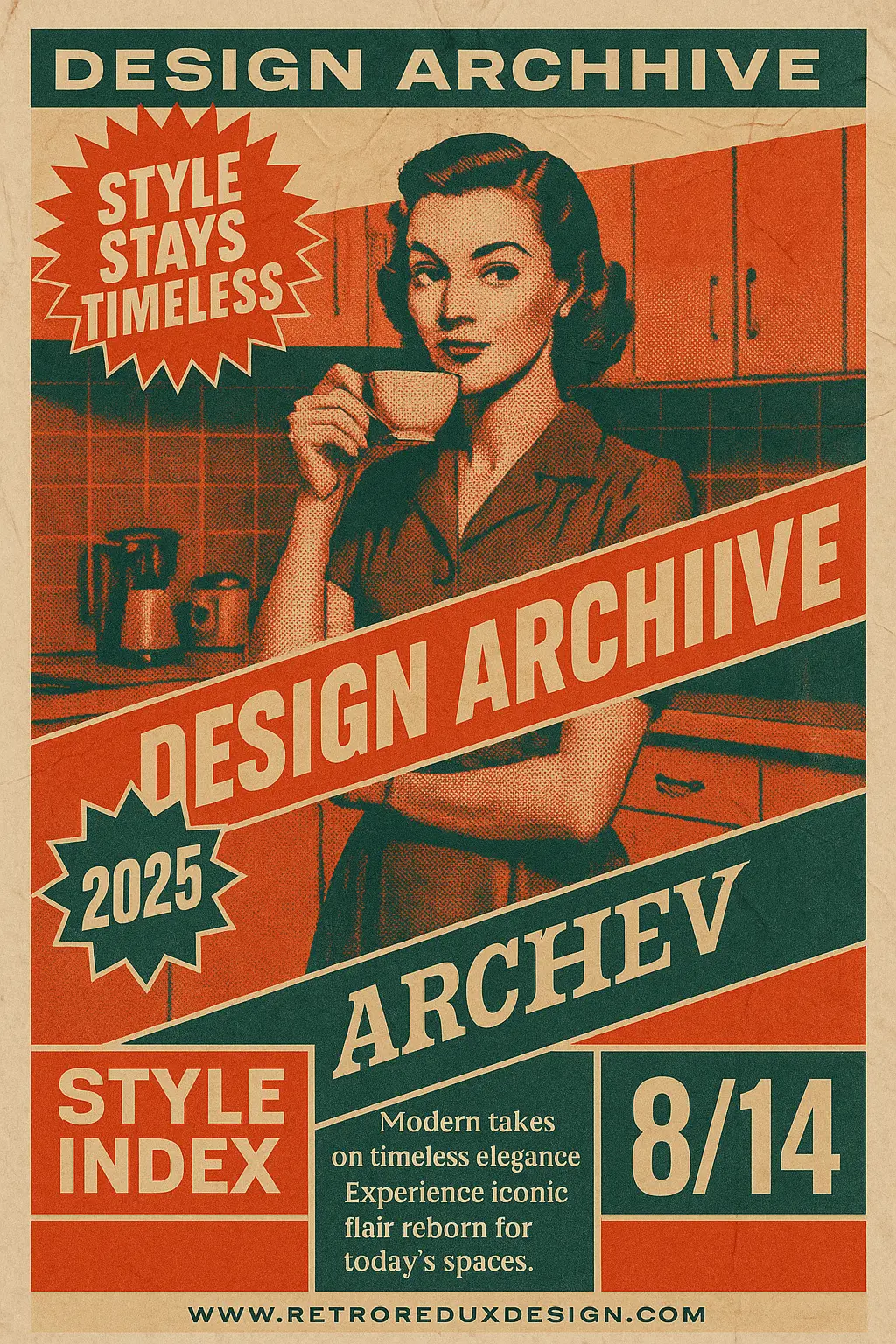 Vintage Poster template featuring retro woman in bold duotone colors