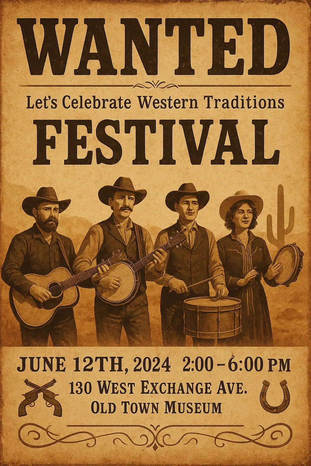 Vintage Poster template with a western festival and musicians