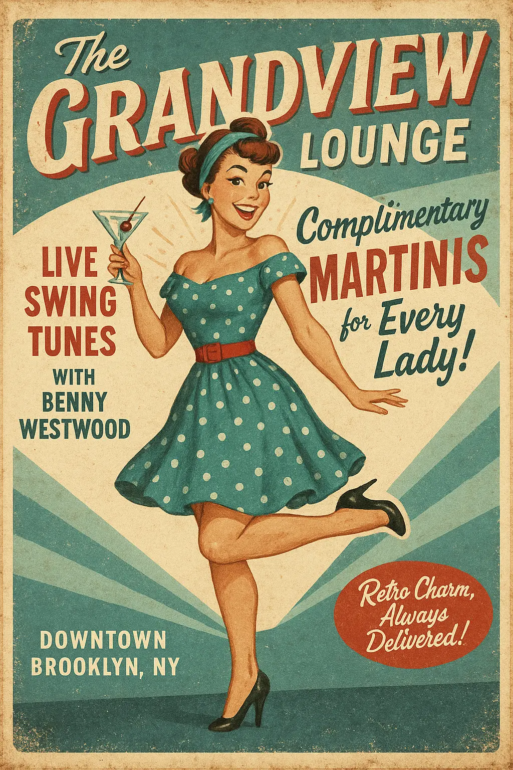 Vintage Poster template with retro woman and cocktail